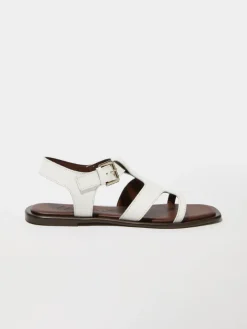 Flat leather sandals - optical white