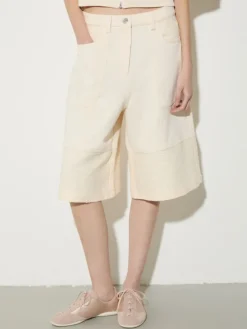 Fleece and basketweave Bermuda shorts - milk