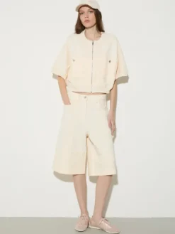 Fleece and basketweave Bermuda shorts - milk