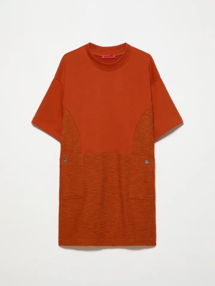 Fleece and basketweave dress - orange