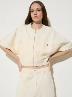 Fleece and basketweave jacket - milk