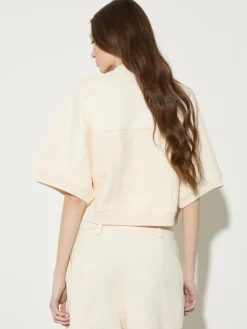 Fleece and basketweave jacket - milk