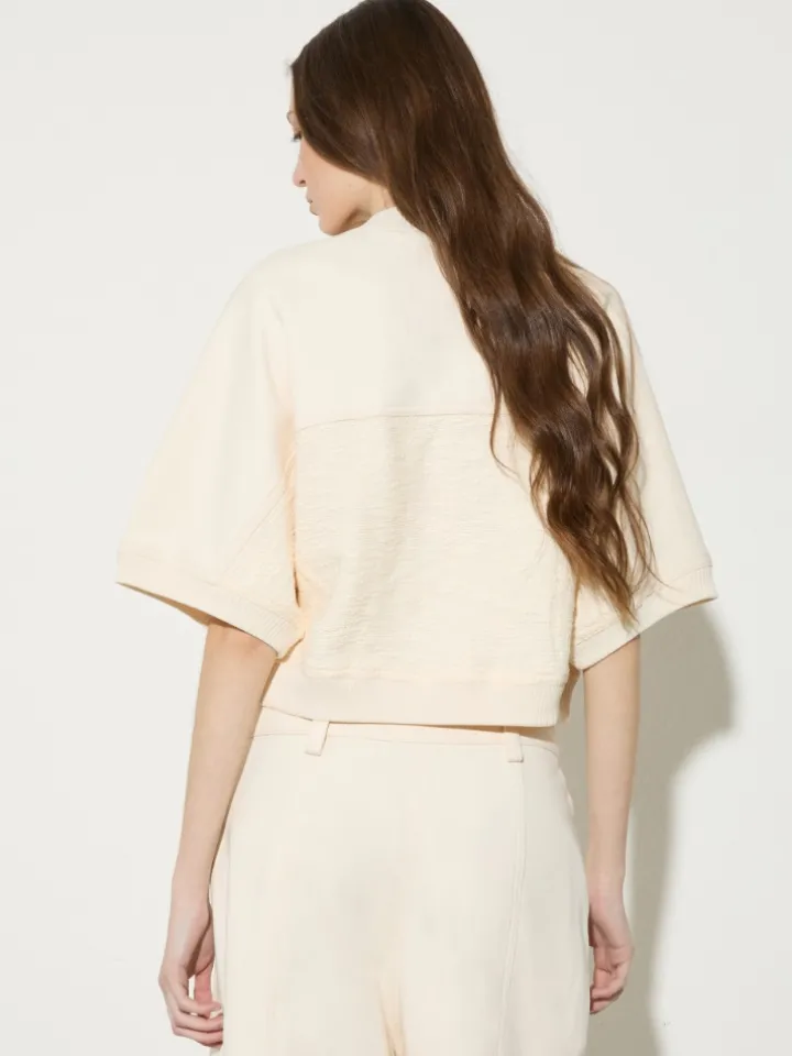 Fleece and basketweave jacket - milk