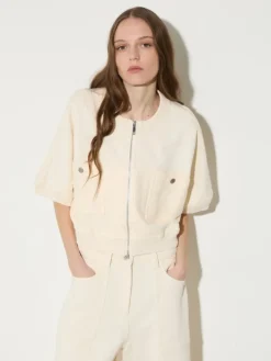 Fleece and basketweave jacket - milk