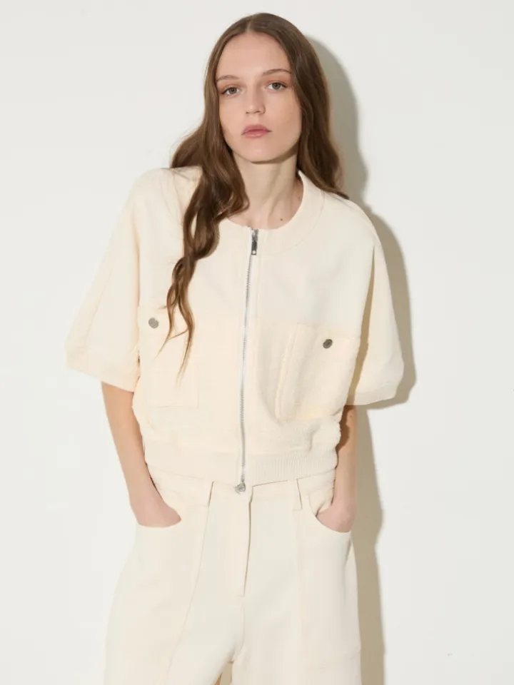 Fleece and basketweave jacket - milk