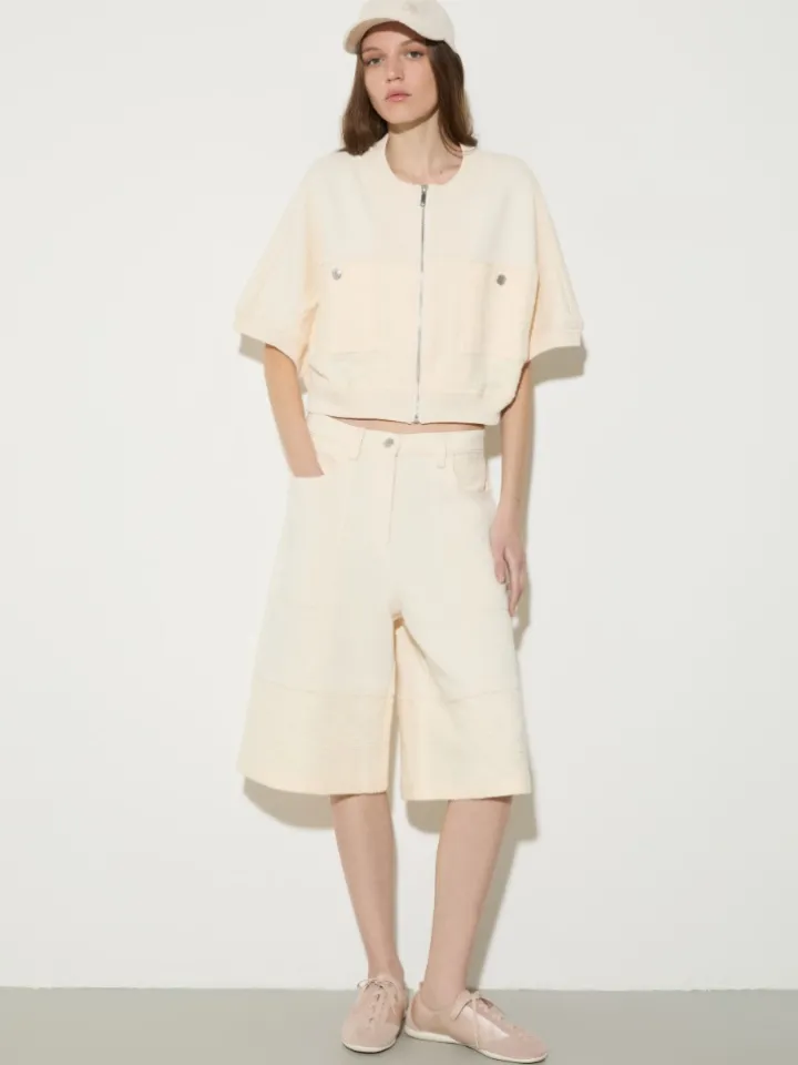Fleece and basketweave jacket - milk