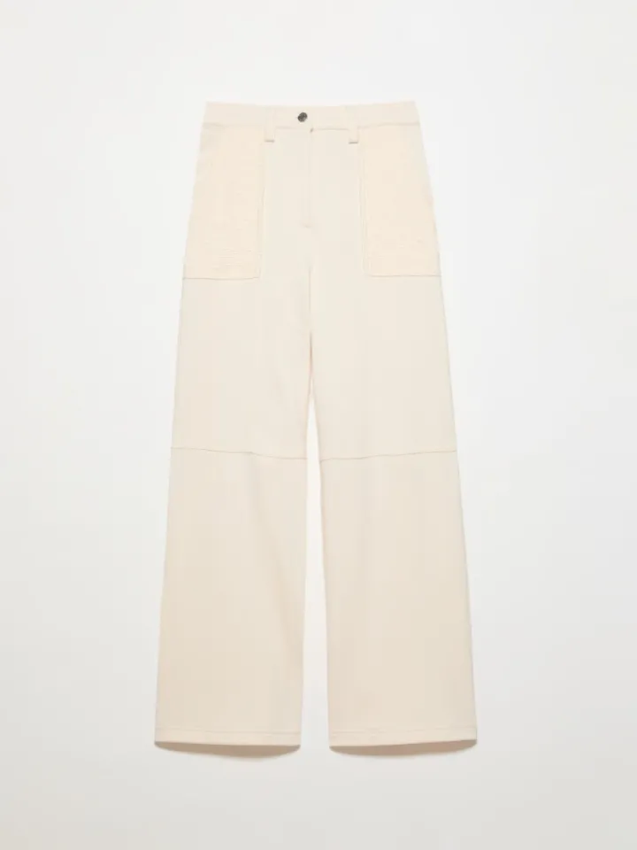 Fleece and basketweave trousers - milk