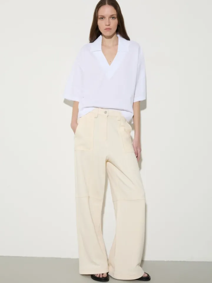 Fleece and basketweave trousers - milk
