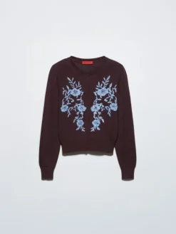 Floral-embroidered cardigan - bordeaux