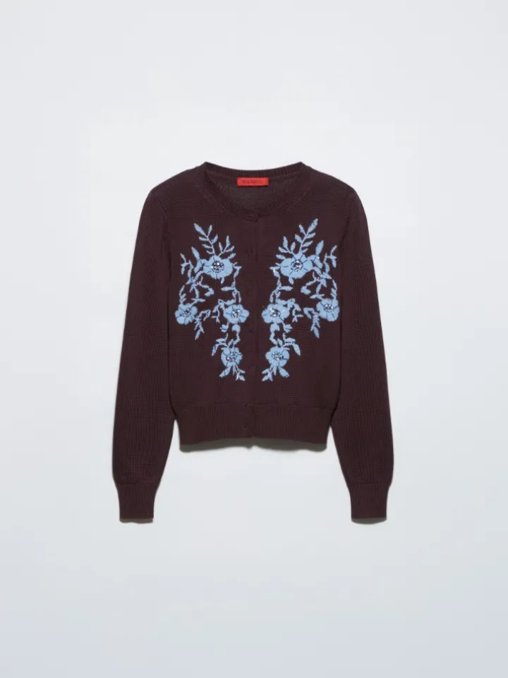 Floral-embroidered cardigan - bordeaux