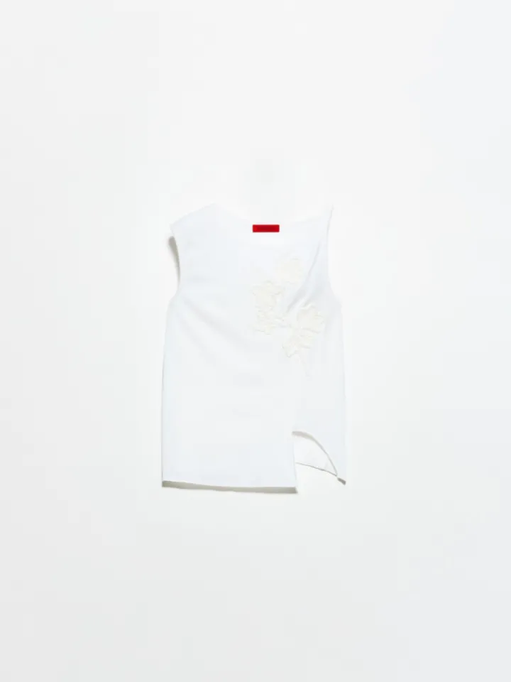 Floral-embroidered jersey top - optical white