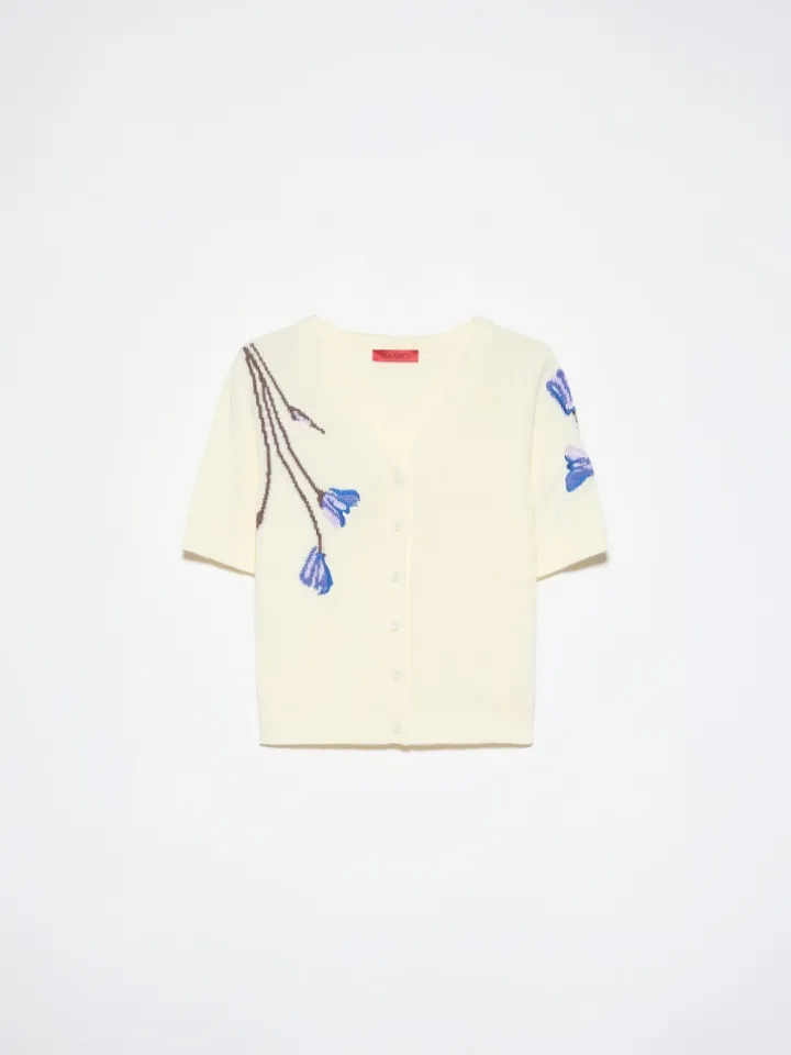 Floral embroidery cardigan - wool white
