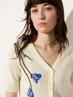 Floral embroidery cardigan - wool white