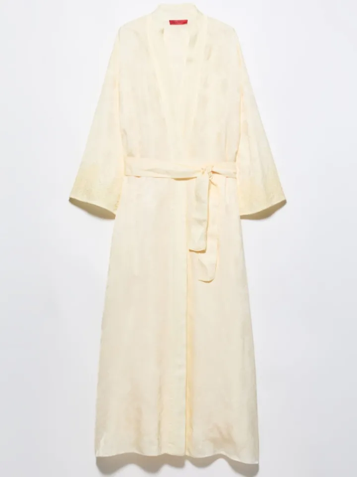 Floral-jacquard duster coat - banana