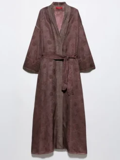 Floral-jacquard duster coat - chocolate