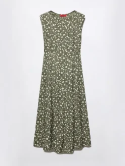 Floral jacquard midi dress - kaki
