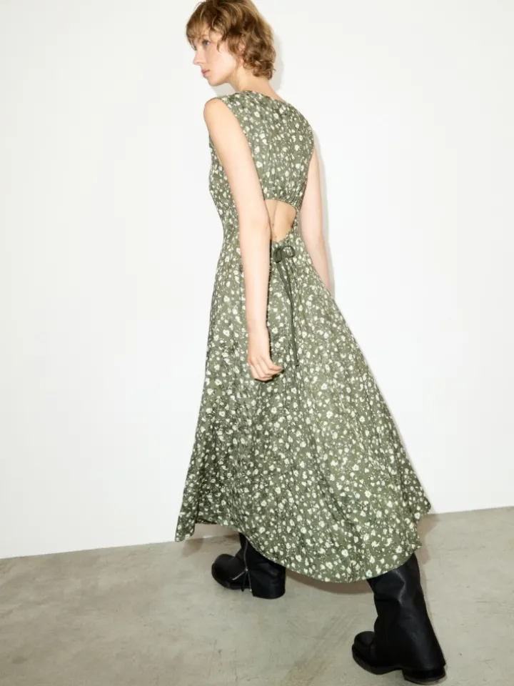 Floral jacquard midi dress - kaki