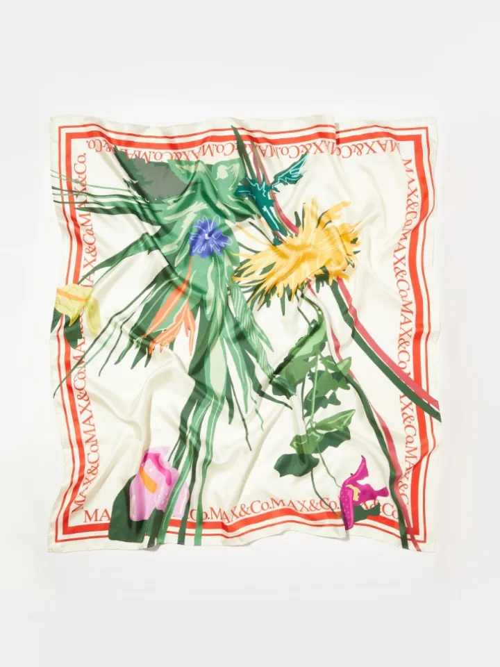 Floral silk-twill scarf - green