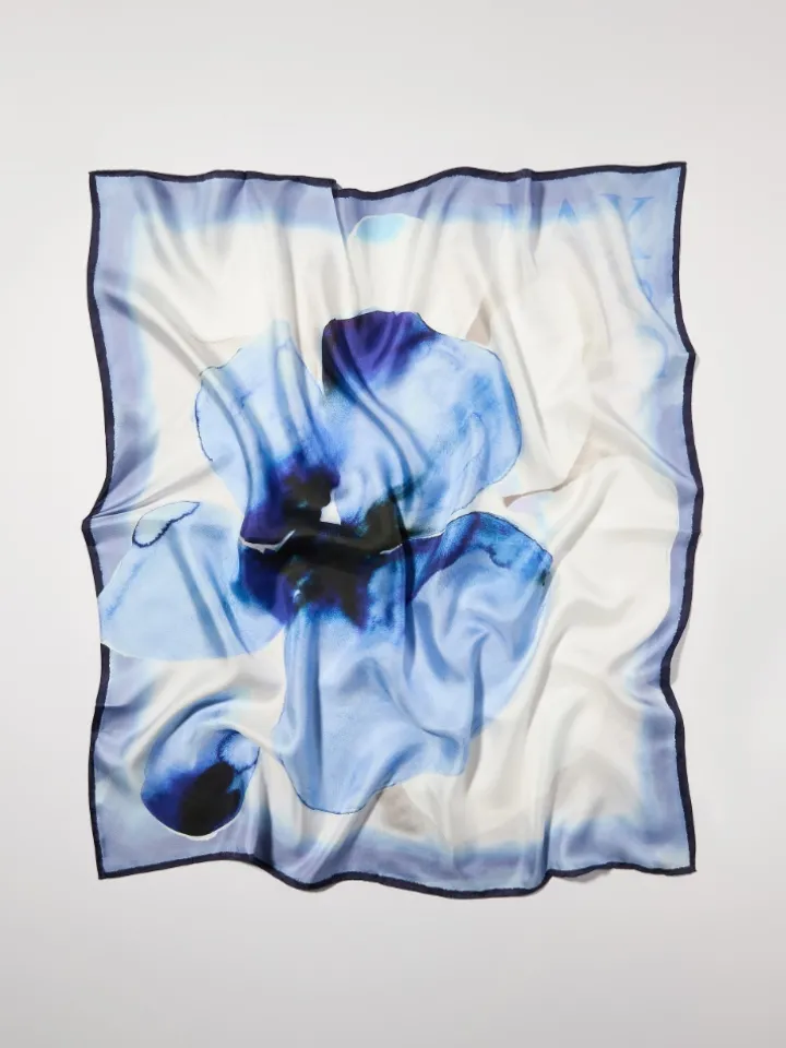Floral silk-twill scarf - navy