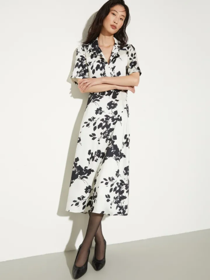 Floral twill midi dress - white