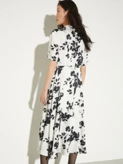 Floral twill midi dress - white