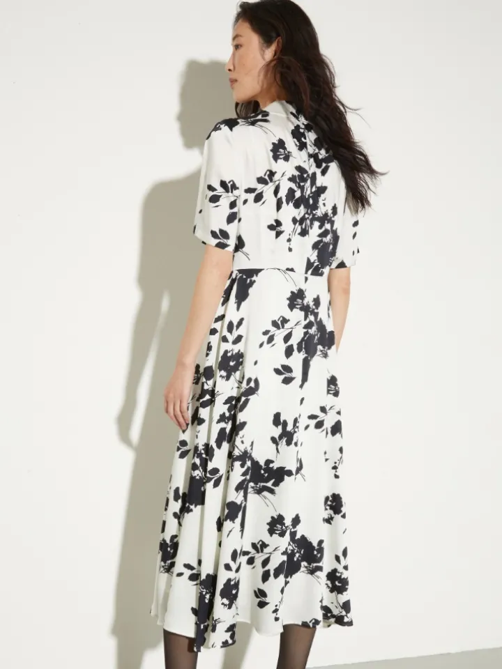 Floral twill midi dress - white