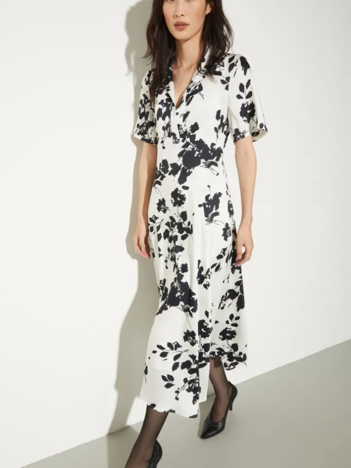 Floral twill midi dress - white