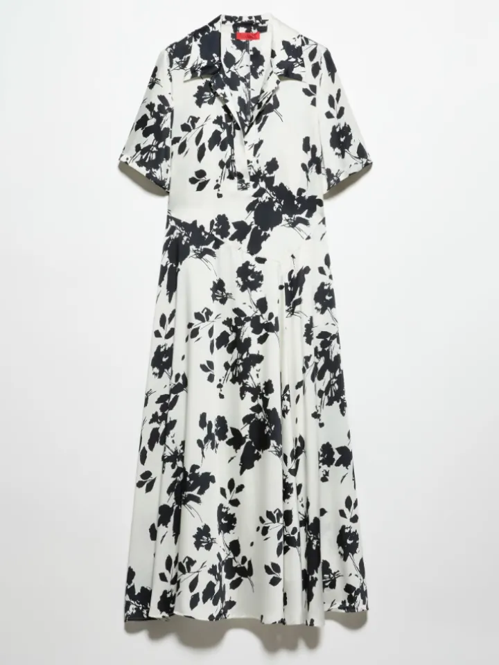 Floral twill midi dress - white