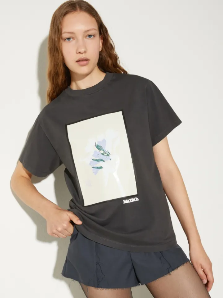 Flower-print T-shirt - dark grey