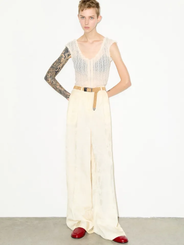 Fluid jacquard trousers - banana
