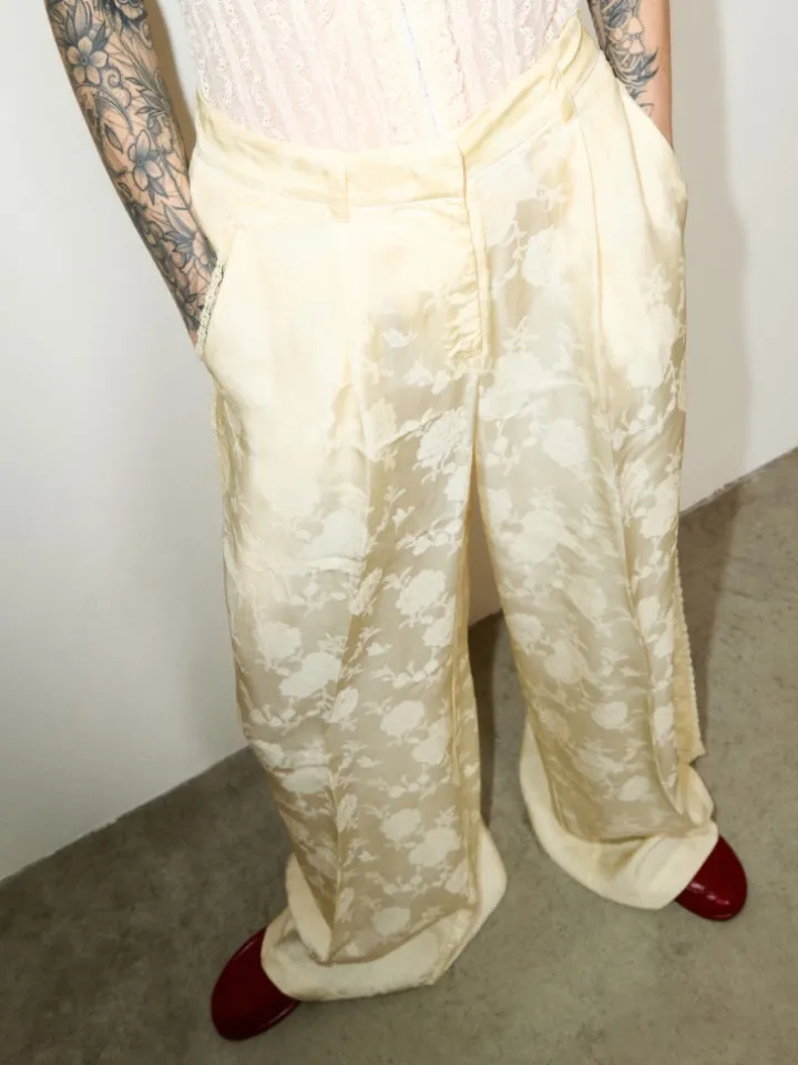 Fluid jacquard trousers - banana