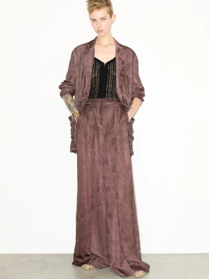 Fluid jacquard trousers - chocolate