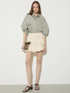 Fluid nylon mini bubble skirt - milk