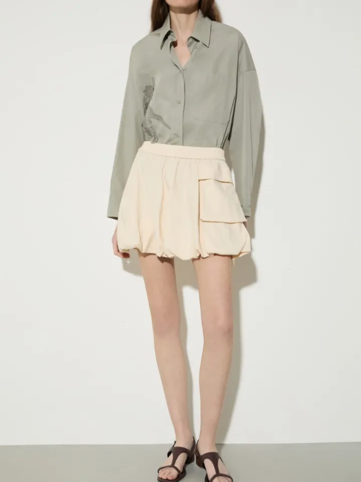 Fluid nylon mini bubble skirt - milk