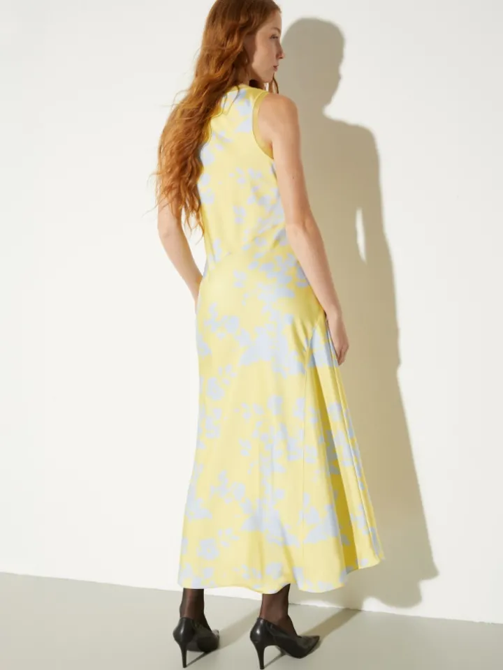 Fluid satin shift dress - lemon