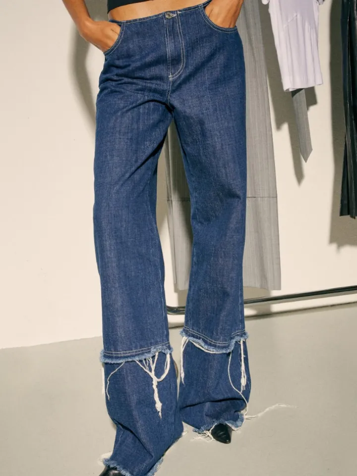 Frayed jeans Sami Miró &Co.llaboration - midnightblue
