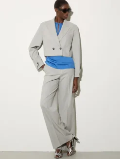 Gabardine straight trousers - melange grey