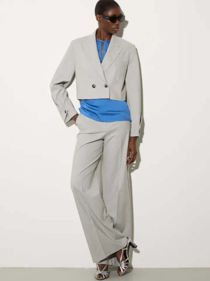 Gabardine straight trousers - melange grey