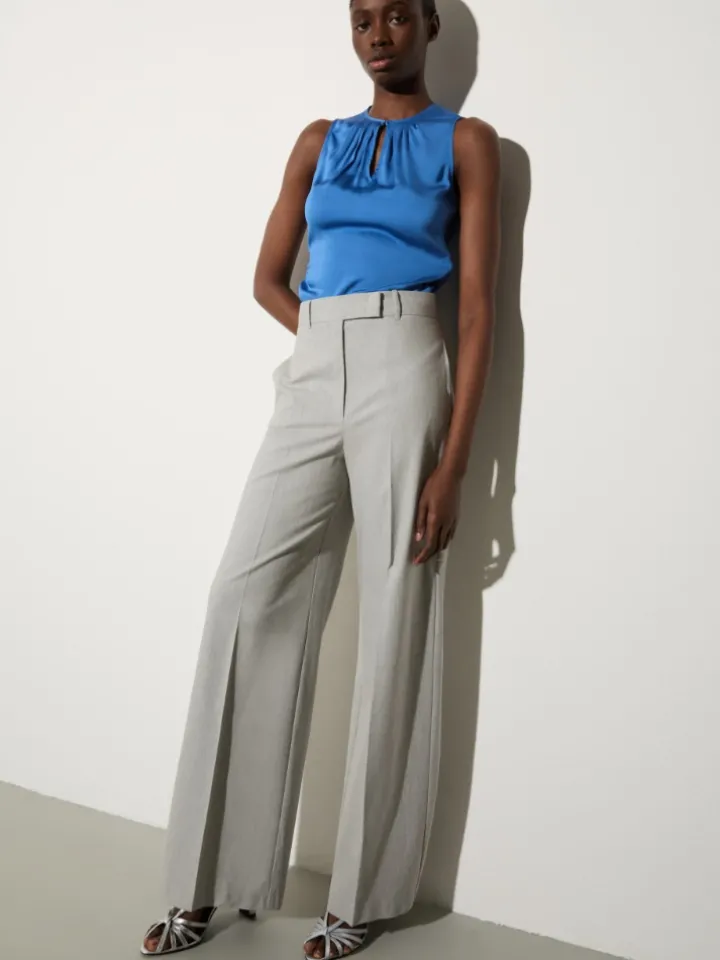 Gabardine straight trousers - melange grey