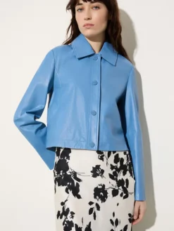 Glossy leather boxy jacket - sky blue