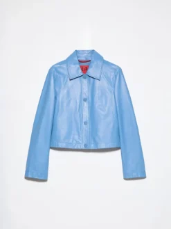 Glossy leather boxy jacket - sky blue