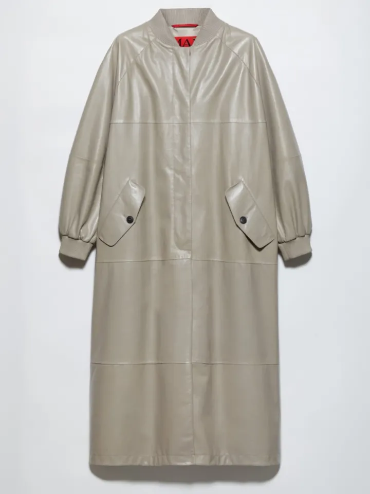 Glossy leather duster coat - grey