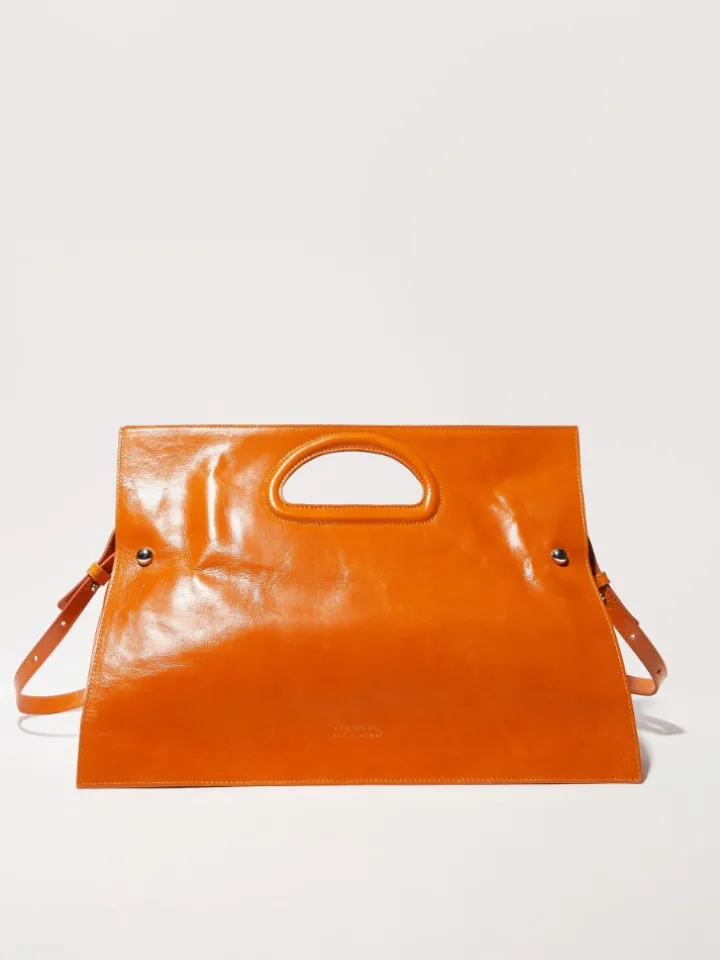 Glossy leather maxi Bookbag - tangerine