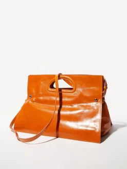 Glossy leather maxi Bookbag - tangerine