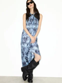 Halterneck silk dress - light blue