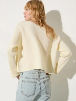 Horizontal rib-knit sweater - wool white