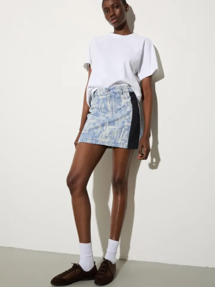 Jacquard fabric mini skirt - blue jeans