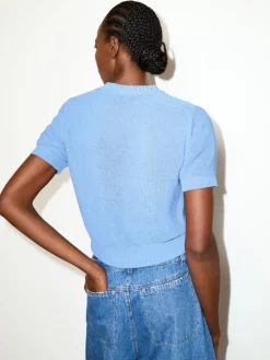 Jacquard knitted T-shirt - sky blue