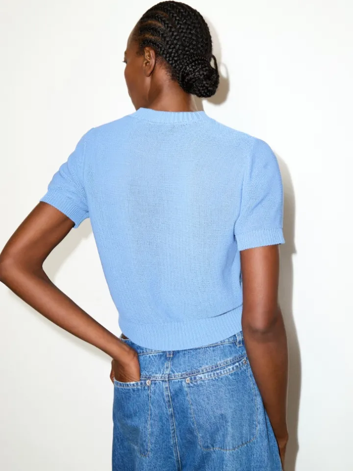 Jacquard knitted T-shirt - sky blue