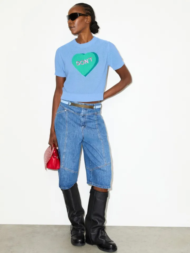 Jacquard knitted T-shirt - sky blue